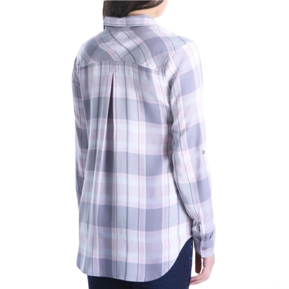 Kut from the Kloth Hannah Plaid Button Down Shirt Pink/Grey/White Size M - Picture 2 of 9